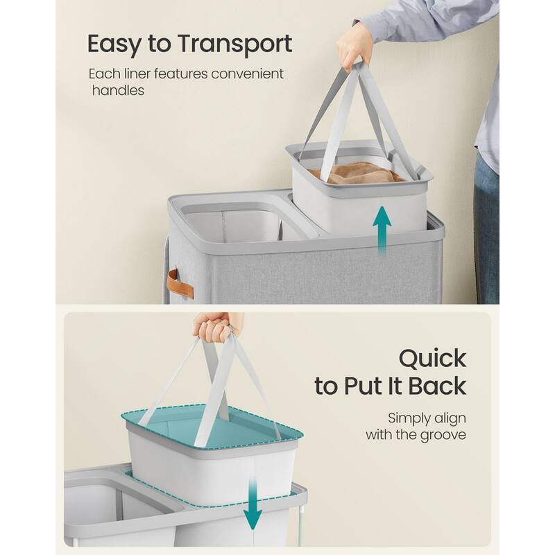 44.9 Gallon 2-Section Laundry Hamper with Lid Dove Gray, Water-Repellent Polyester - 22"L x 15.7"W x 29.5"H