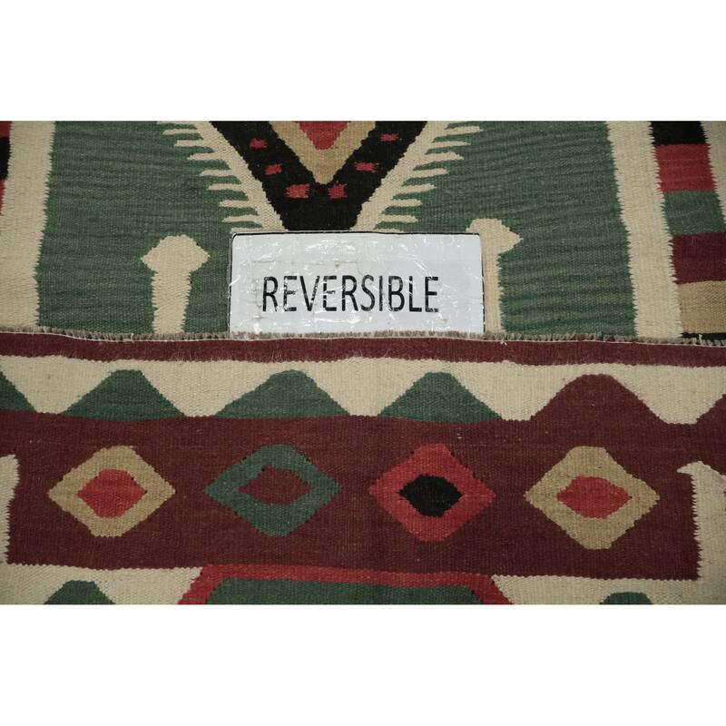 Hand Woven Oriental 100% Wool Carpet Southwestern Tribal Green Kilim Area Rug - 11' 8'' X 4' 11''
