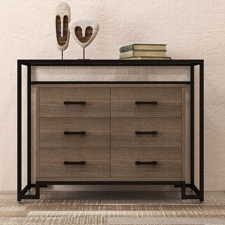 6 Drawer Chest, Wood Drawer Dresser with Steel Frame & Tempered Glass ...
