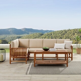 Walker Edison Solid Acacia Patio Sectional and Coffee Table - Bed Bath ...