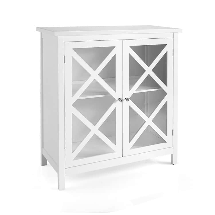 Buffet Cabinet with Tempered Glass Doors & Adjustable Shelves for Kitchen - 35.5" x 15.5" x 38" (L x W x H) - White