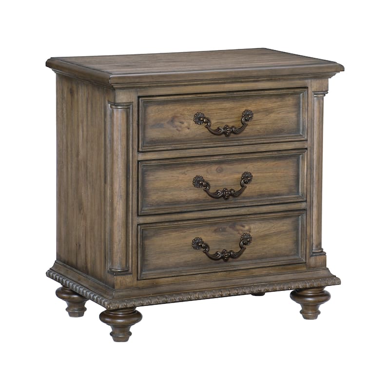 Traditional Vintage Nightstand, Bedside Storage Cabinet with Metal Hardware, Entry Side Table with 3-Drawers, Sofa Side Table