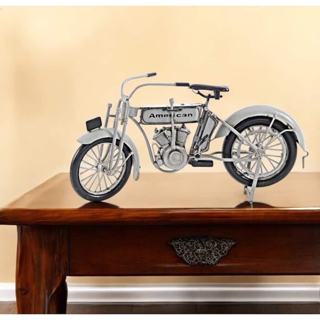 HomeRoots 6" White Metal Hand Painted Model Motorcycle Tabletop Sculpture - 12' X '6' X '3.5