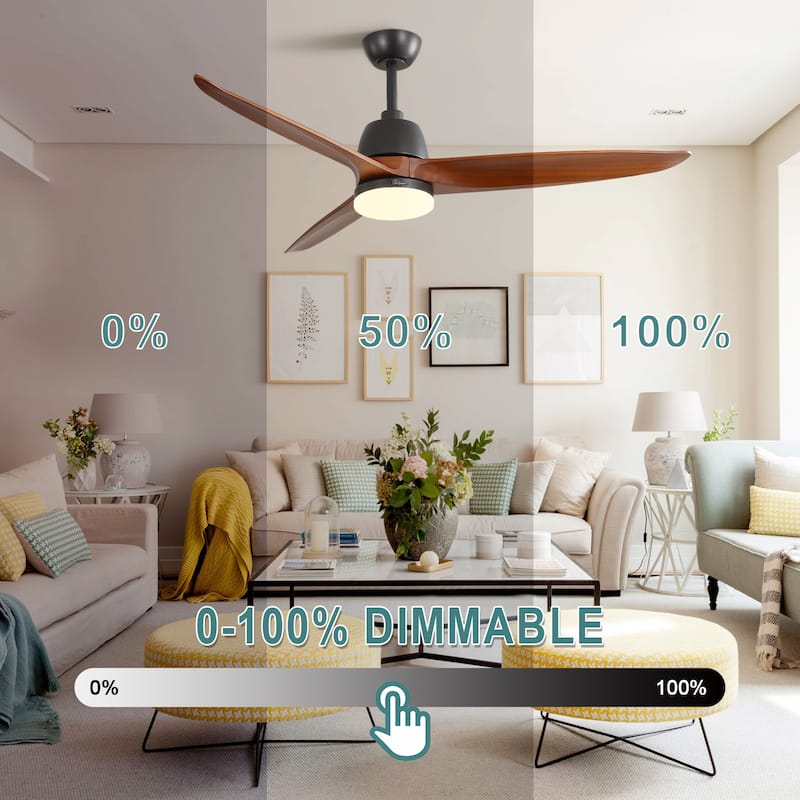 Sofucor 56 inch Ceiling Fans with Light,Remote Control,3 Solid wood Blades Farmhouse ,Large Airflow - 56 Inches