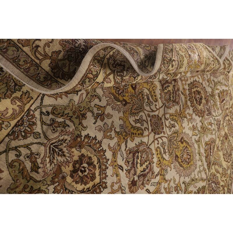 All-Over Floral Agra Indian Area Rug Hand-Knotted Wool Carpet - 9'1"x 12'2"