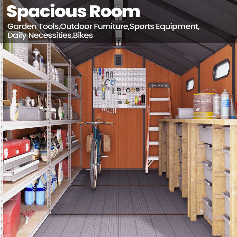 All-Weather Lockable Door Resin Outdoor Storage Shed with Window Floor for Patio Furniture and Tools