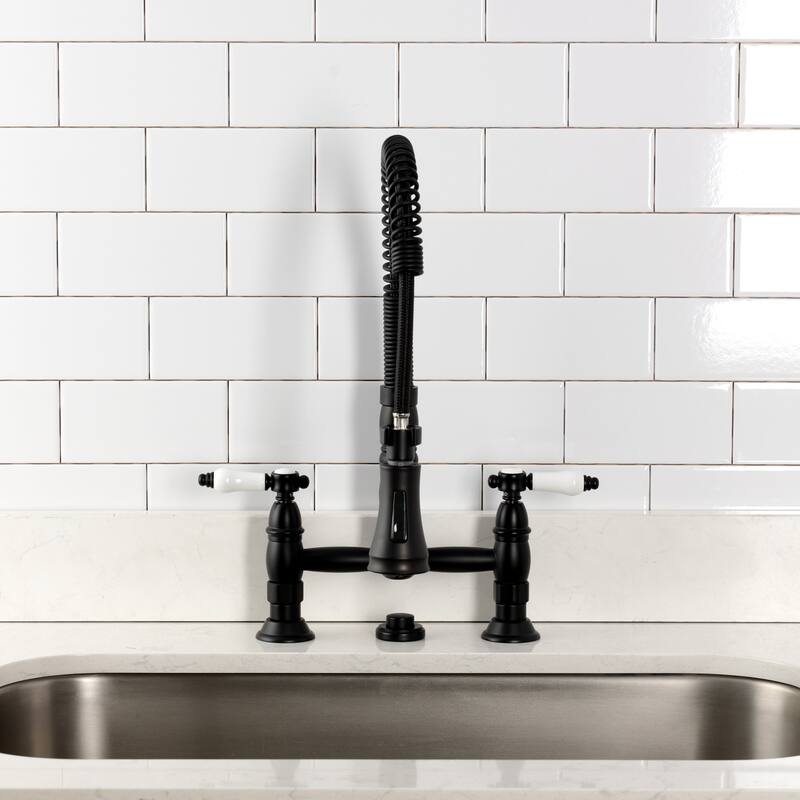 Kingston Brass Essex Double-Handle Wall-Mount Pre-Rinse Bridge Kitchen Faucet