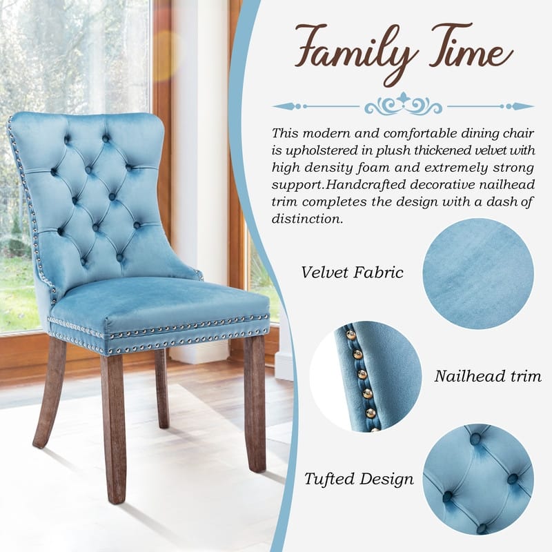 High-end Tufted Velvet Upholstered Nailhead Dining Chair Set of 6