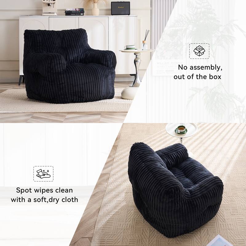 Soft Fluffy Corduroy Fabric Bean Bag Chair Filled With Memory Sponge