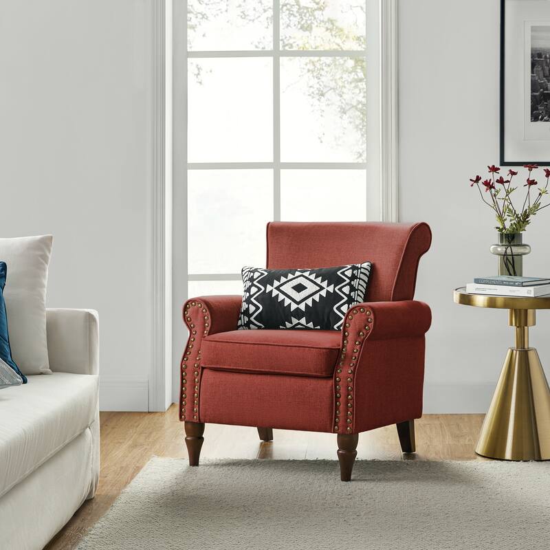 Nyctelius Upholstered Comfy Accent chair with Turned Wooden Legs and Nailhead Trim Set of 2 by HULALA HOME