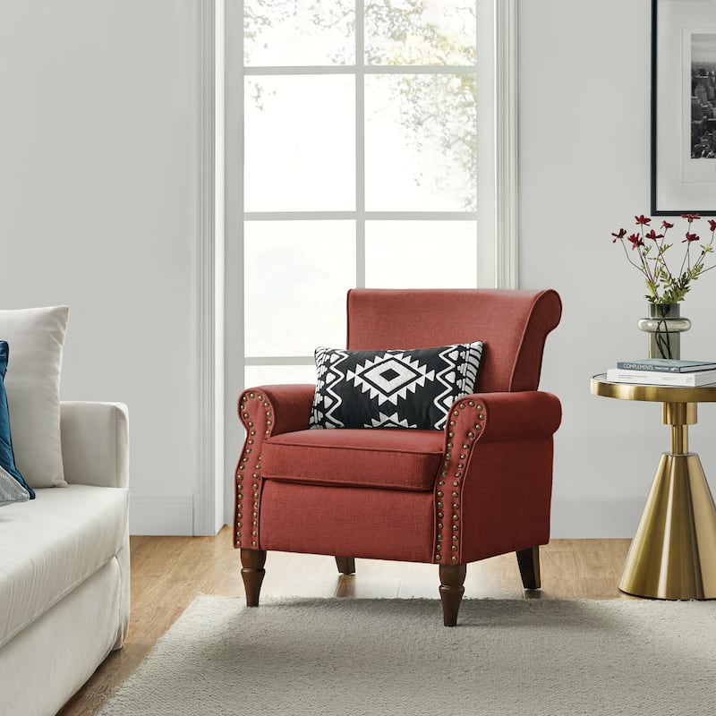 Nyctelius Upholstered Comfy Accent chair with Classic Turned Wooden Legs and Nailhead Trim by HULALA HOME