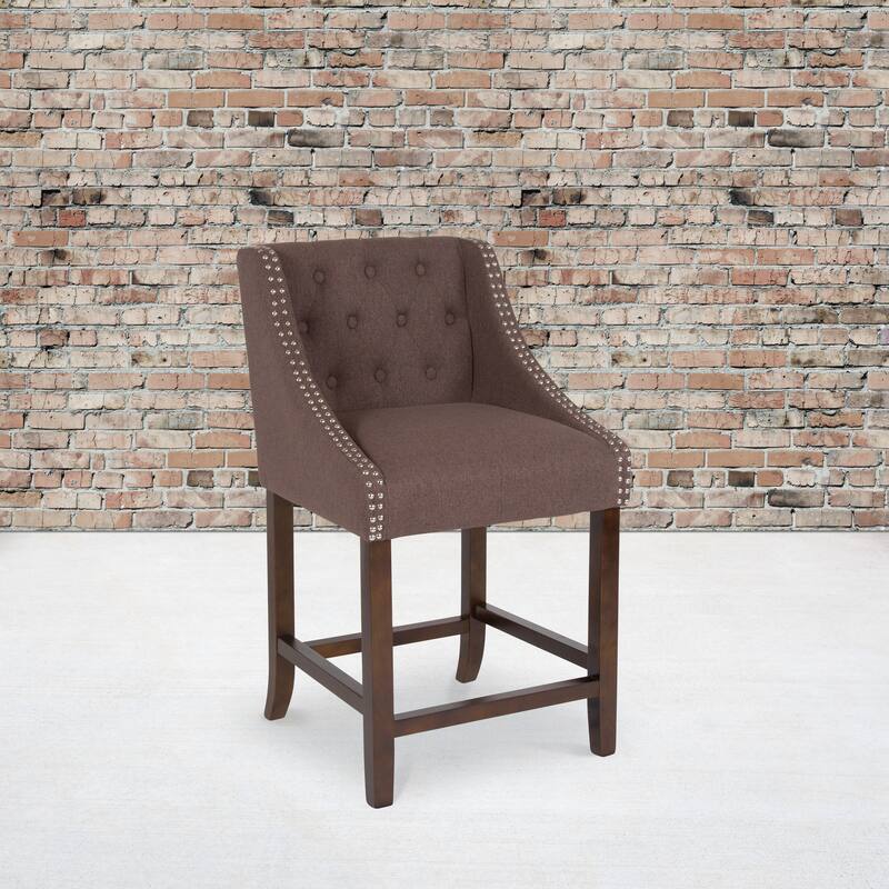 Transitional Tufted Upholstered/Walnut Finish Counter Stool (Set of 2)