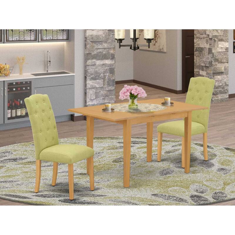 HomeStock 3-Piece Natural Brown Oak Finish Rectangular Solid Wood Top with Butterfly Leaf Dining Table Set