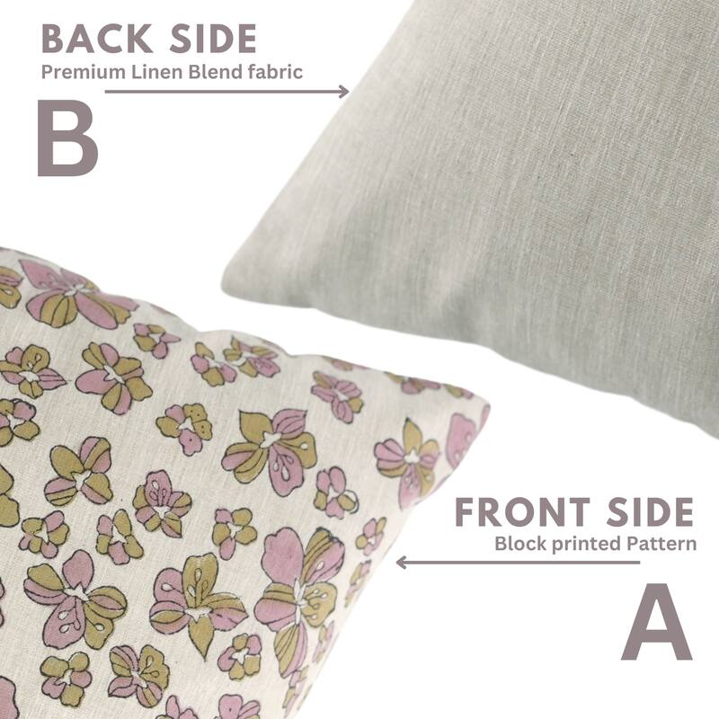 Fabdivine Floral Throw Fall Summer Décor Pink Pillow Cover Handmade Linen, for Farmhouse Guest Room or Couch, Custard Apple