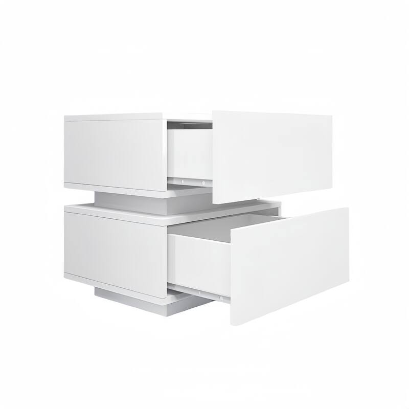 LED Nightstand Storage Cabinet, White Side Table Sofa End Side Table