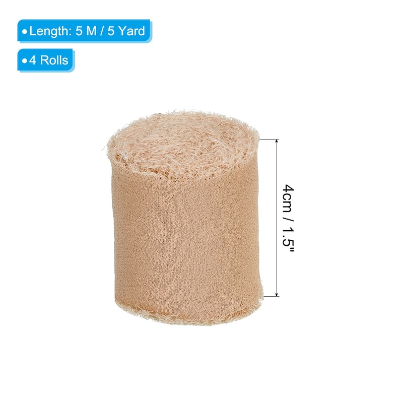 4 Rolls 1.5 Inch x 5 Yard Handmade Fringe Silk Chiffon Ribbon - Tan