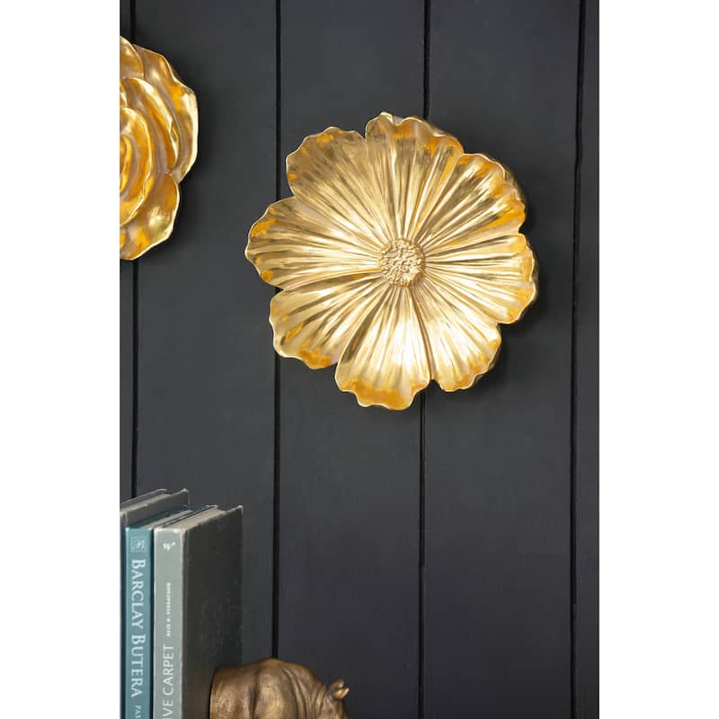 Contemporary Rose Hanging Wall Decor with Gold Resin Floral Sculpture, for Living Room Hallway Bedroom Office