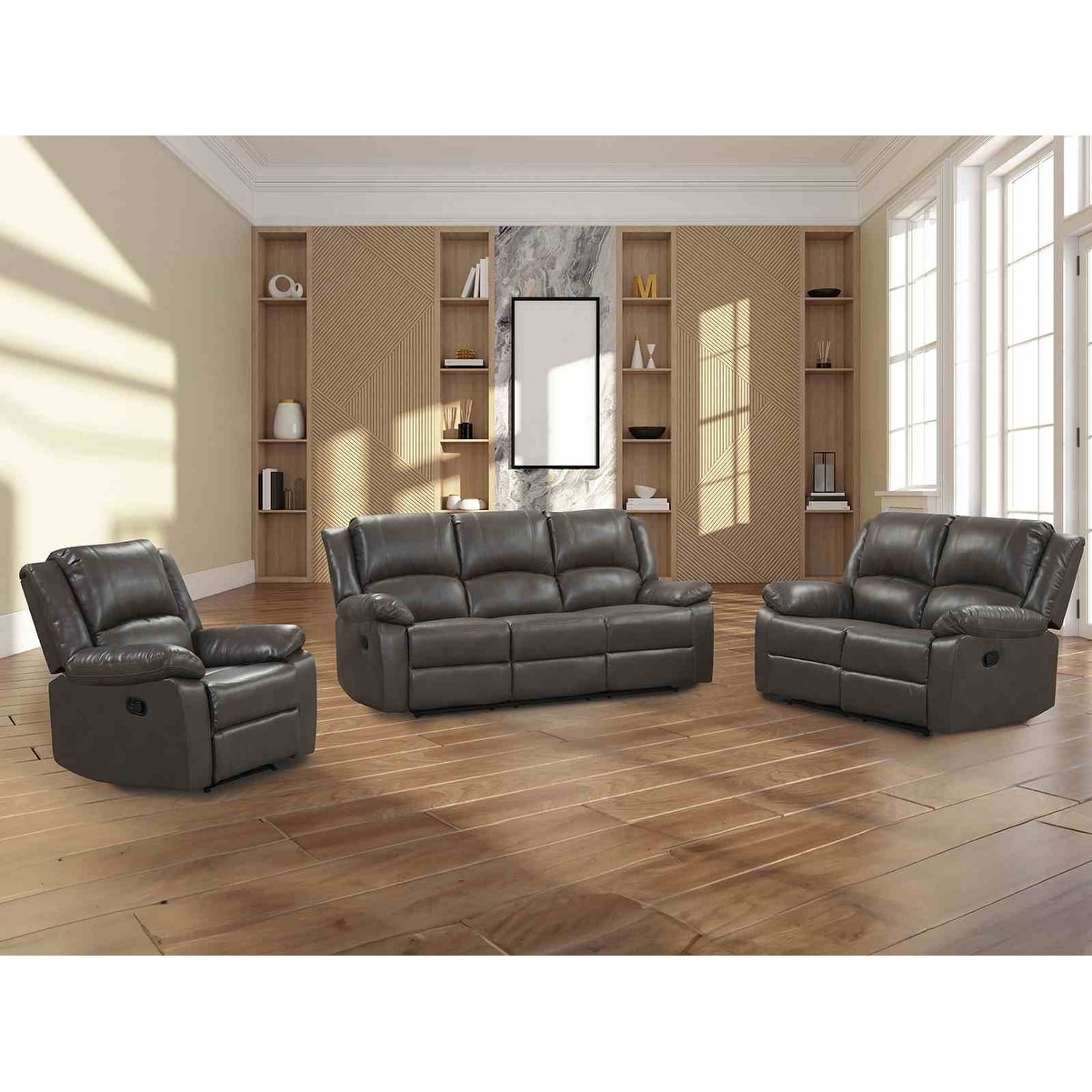 Gray Finish Living Room Manual Recliner Sofa Loveseat Chair Set