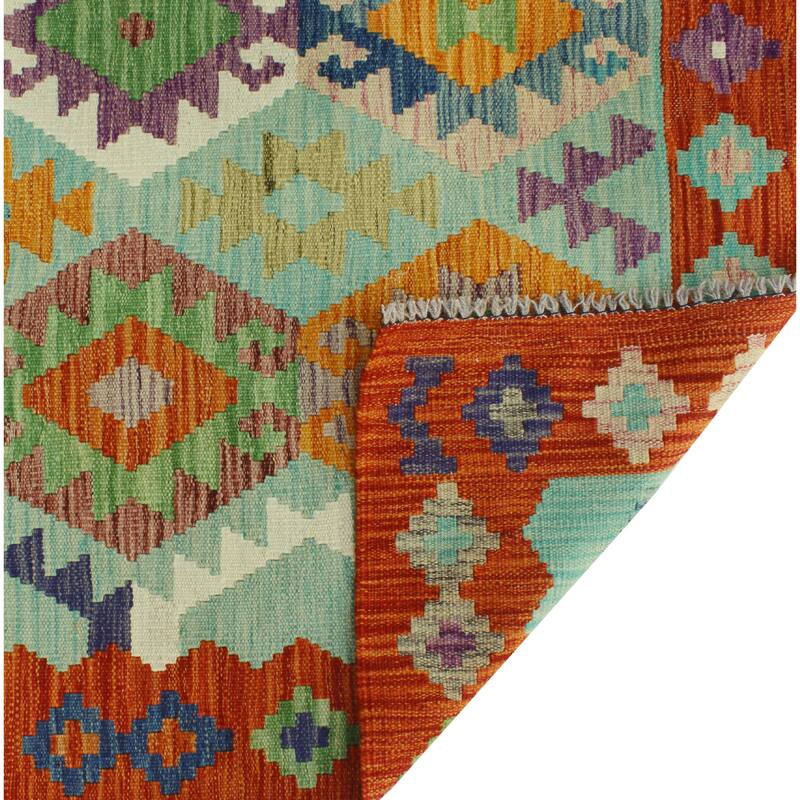 Flatweave Rihab Green/Red Rug - 3'5" x 4'7"