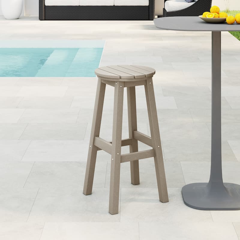 Laguna Hdpe All Weather Outdoor Patio 29" Round Bar Stool - Weathered Wood