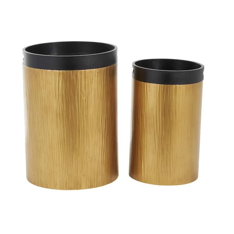 Metal Nesting Accent Table with Black Tray Tabletops - Set of 2 Gold - Roche River Decor