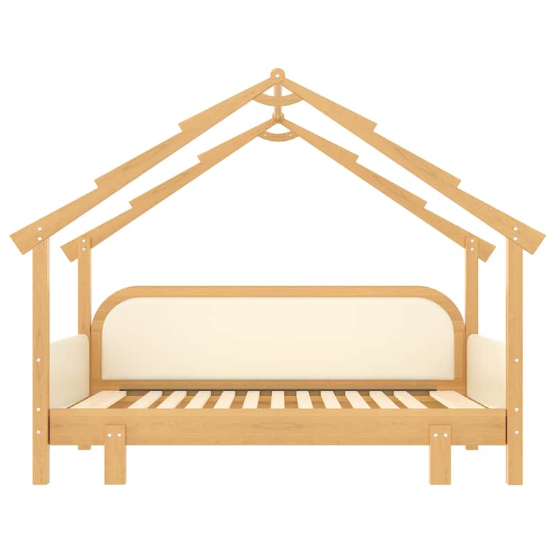 Twin Wood Treehouse Bed with Soft Cushion Rails for Kids & Teens