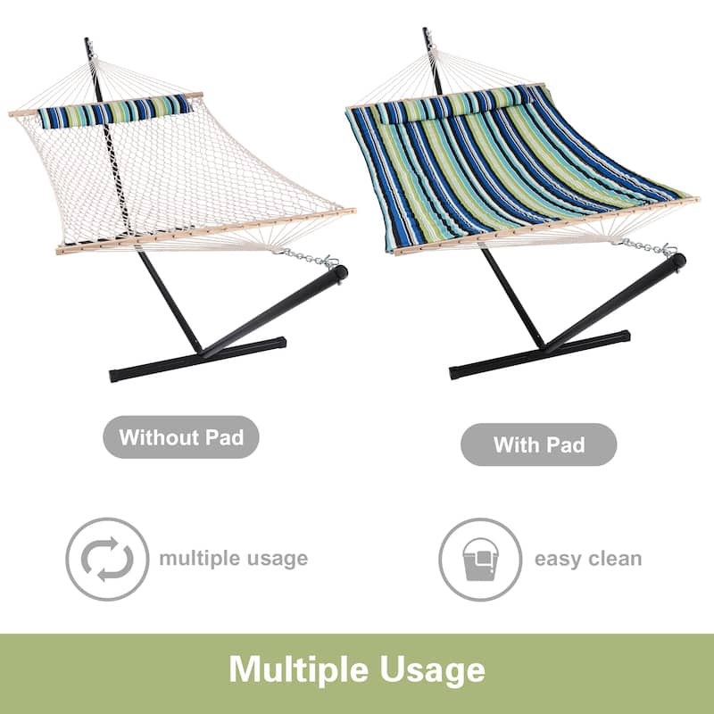 Hammock Double Hammock with Stand, Two Person Cotton Rope Hammock