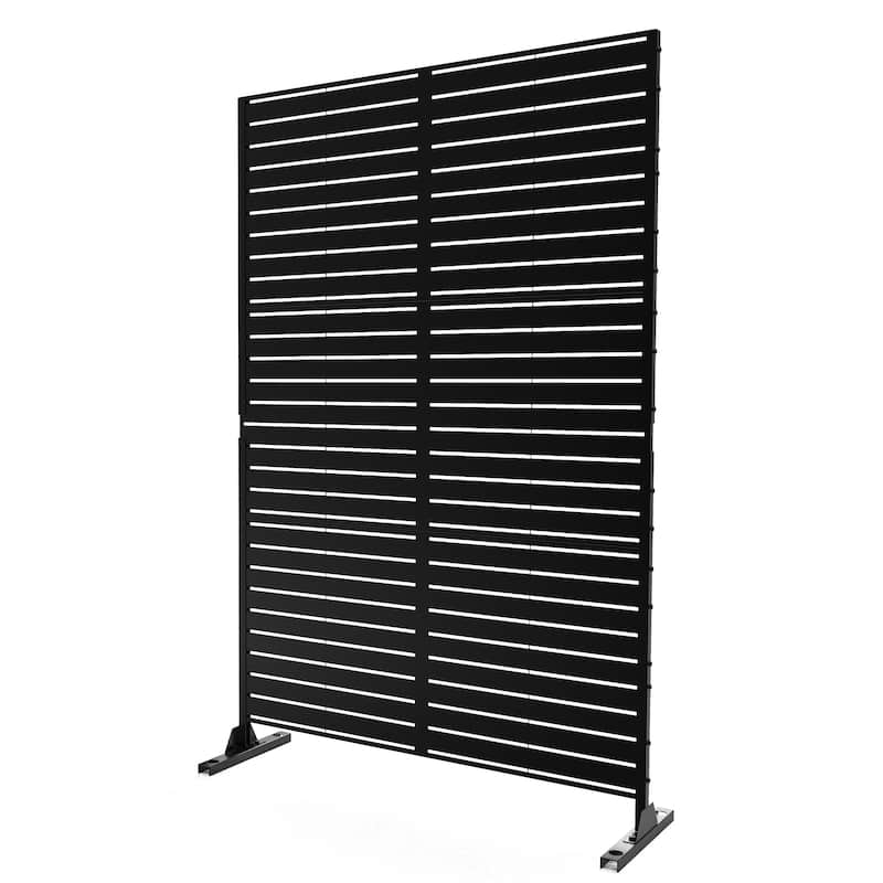 Outdoor Metal Privacy Screen Panel Free Standing - Louvered - Black&Louvered