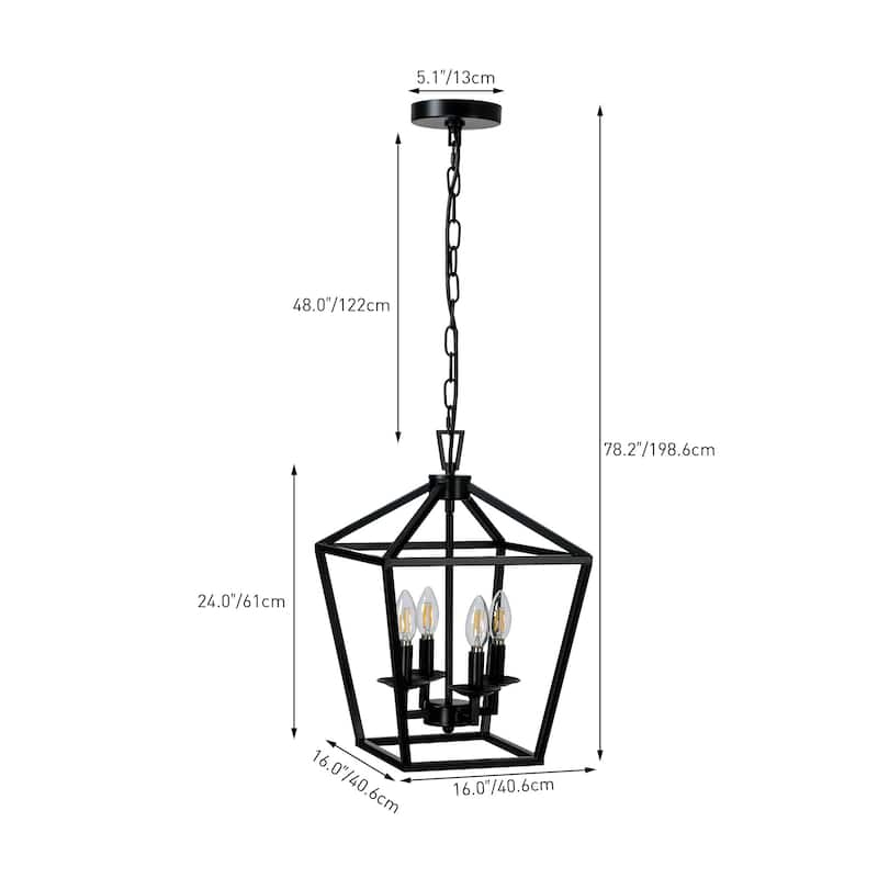 Cage Chandelier 4-Light Lantern Square Light Pendant