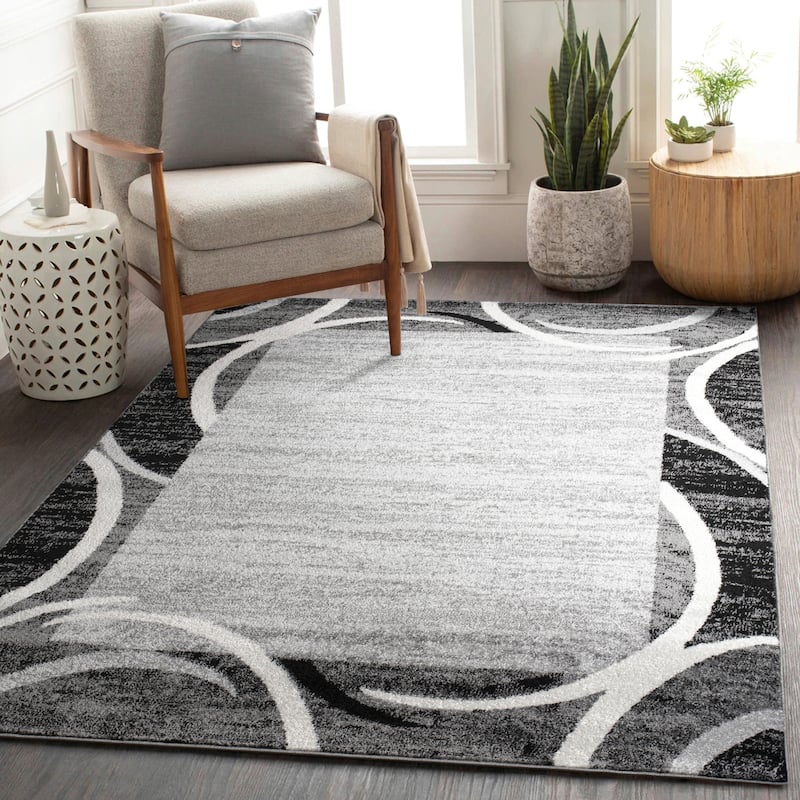 Modern Area Rug for Living Room Classic Design with Border - 2' x 3'3" - Grey
