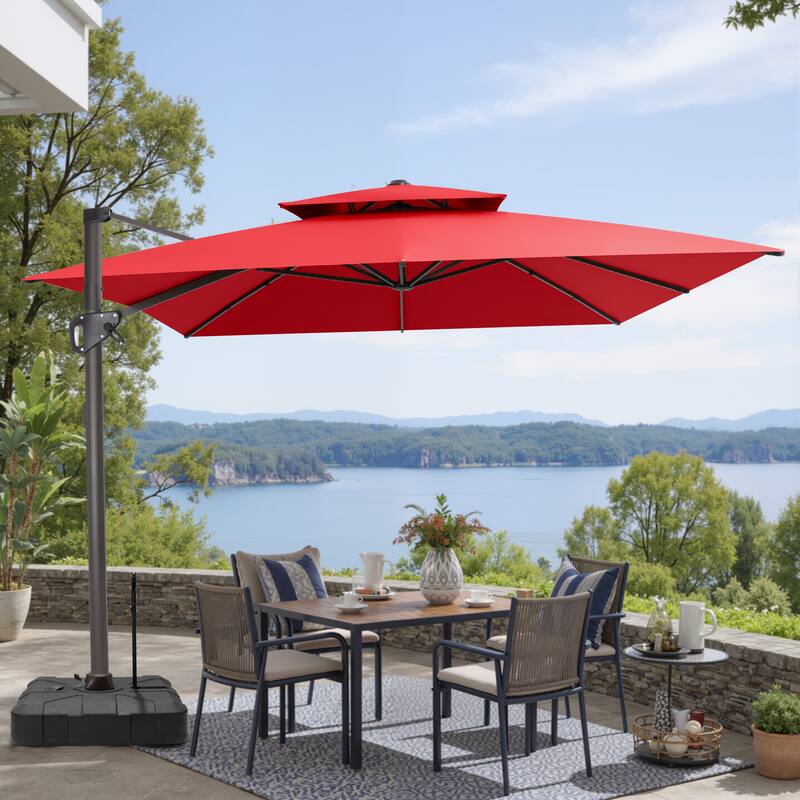 VredHom Patio Outdoor 9 x 11 FT Double Top Cantilever-Offset Umbrella with Rod Wheel Base