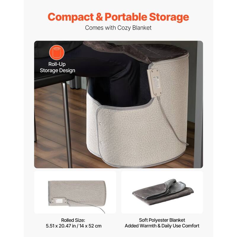 Grey Roll-Up Under Desk Foot Warming Pad 5 Temp and 9-Hour Timer - 55.12 x 20.47 x 0.20 in