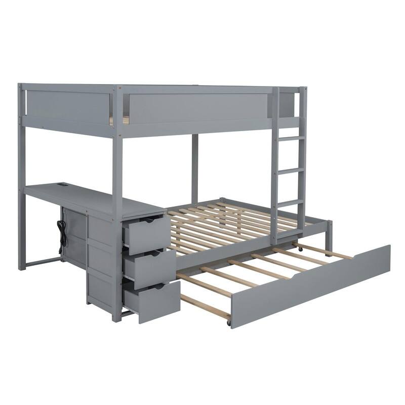 Full-Over-Full Bunk Bed with Twin Trundle, Storage & Built-In Desk