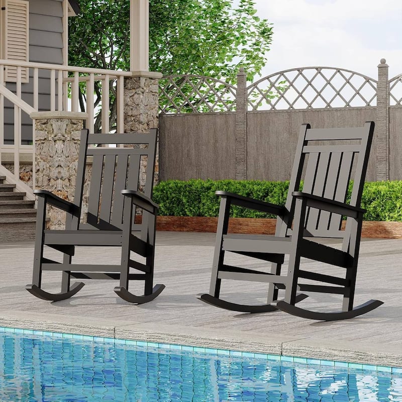 2PCS Patio High Back Porch Rocking Chair for Outside - Black