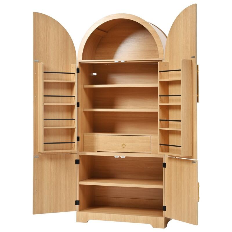 Arched 72" Tall Kitchen Pantry Cabinet with 8 Door Shelves and 3 Adjustable Shelves for Kitchen Storage Solutions