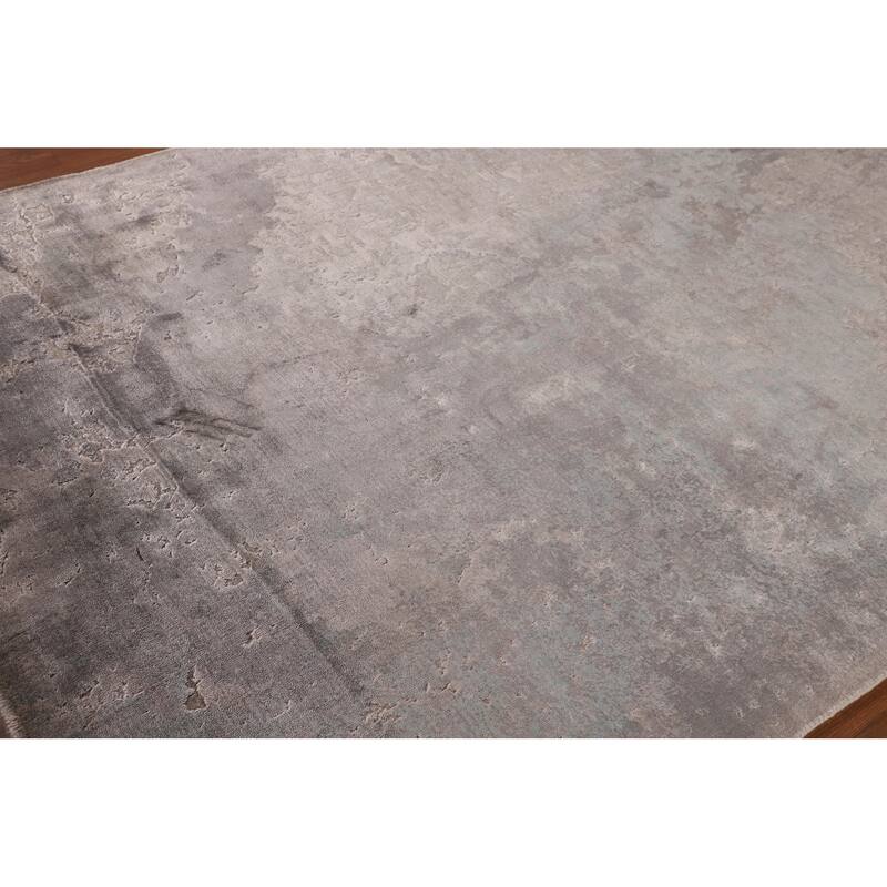 Abstract Modern Area Rug Hand-Knotted Grey Wool Carpet - 5'3"x 7'6"