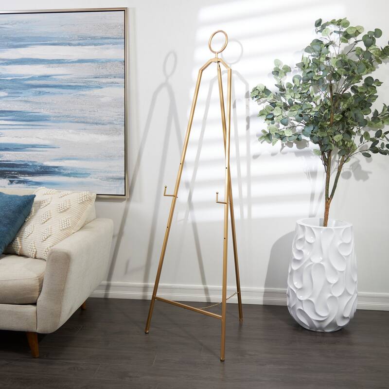 Gold Metal Tall Adjustable 3 Tier Display Easel with Circular Ring Top