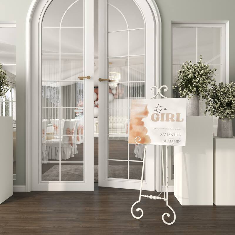 Metal Scroll Large Adjustable 3 Tier Display Easel with Chain Support - White - Roche River Decor