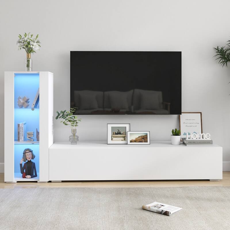Floating Wall Cabinet Display Cabinet with Lights, Floor Storage Display Case with Glass Shelves for Living Room, Office