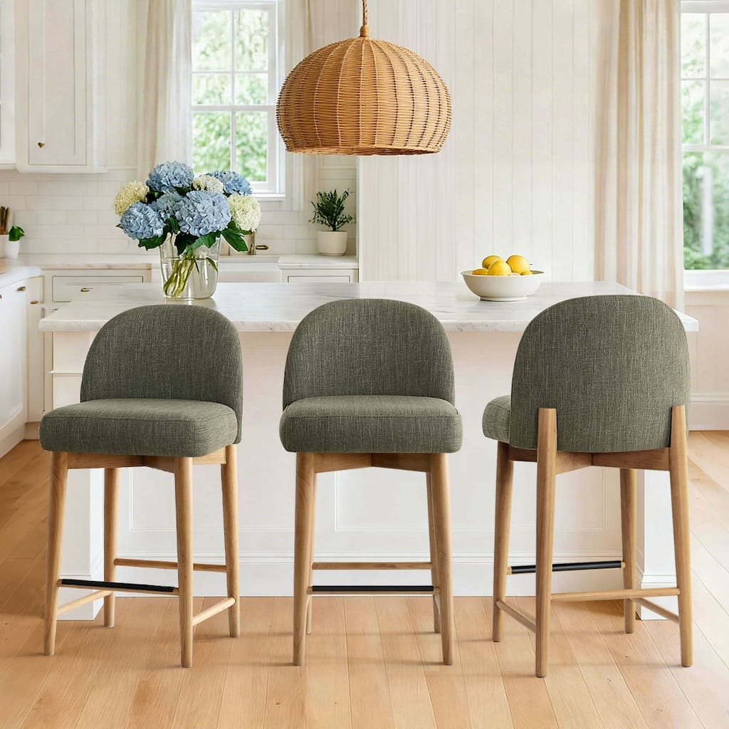 Modern Upholstered Counter Stools with Solid Wood Frame (Set of 3)