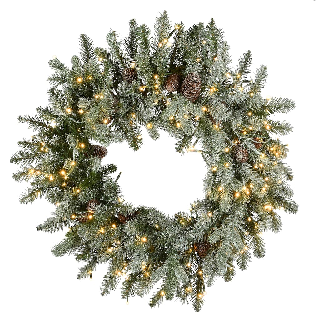 National Tree Company 2 ft. Snowy Morgan Spruce Wreath with Dual Color LED Cosmic Lights - 2 ft
