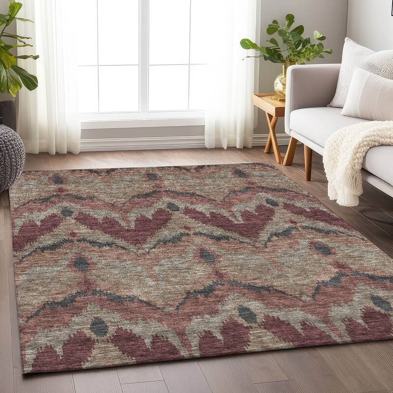 Premium Washable Super Soft Modern Ikat Mayfield Rug - Burgundy - 5' x 7' 6" - Rectangle