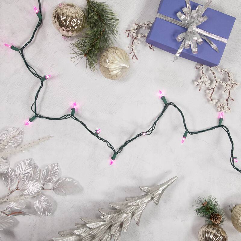 100ct Pink LED Mini Christmas Lights, 33ft Green Wire