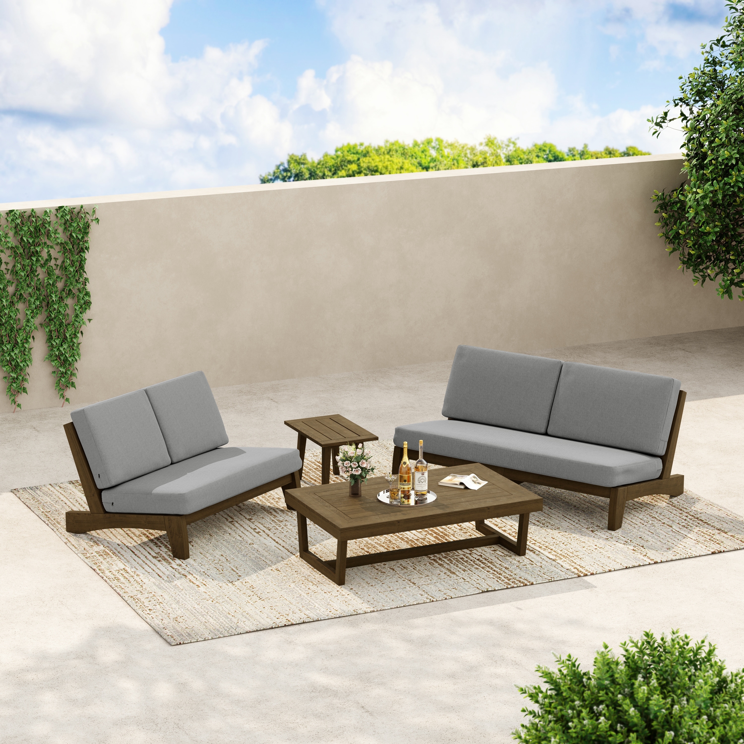 Outdoor Sofa Set with Whole Cushion Loveseat, Coffee & Side Table