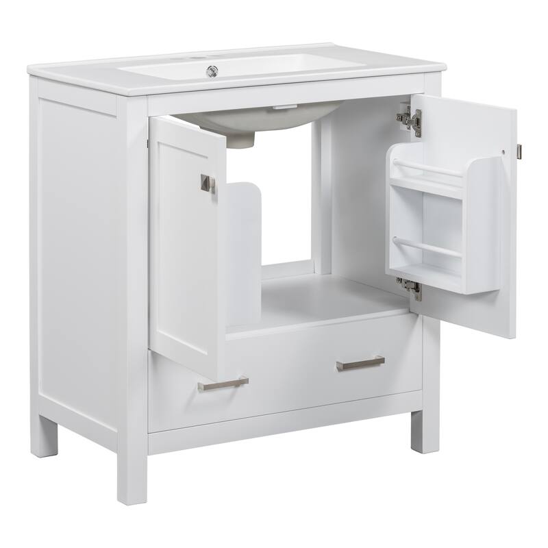 60"Bathroom Vanity Set with Double Vanities (Separate), Double Ceramic Sinks, Storage Shelf, and Divided Drawers