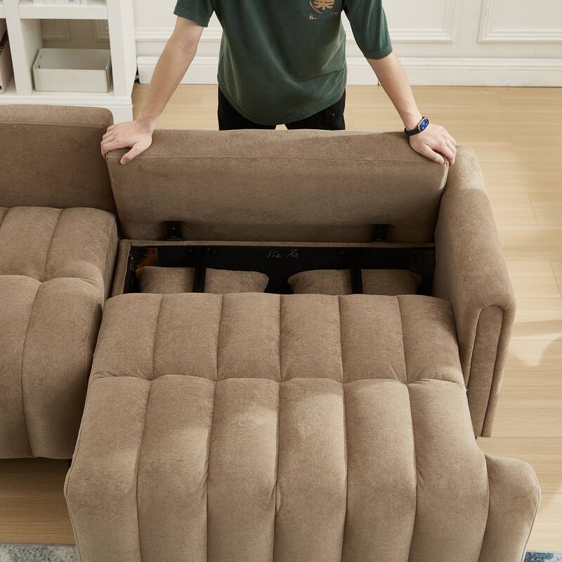Sofa Bed with 2 Hidden Storage Bags, Multi-Functional Sleeper Sofa Loveseat with Adjustable Backrest
