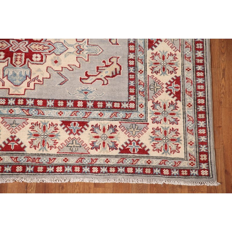 Gray Kazak Area Rug Handmade Wool Carpet - 5'8" x 7'10"