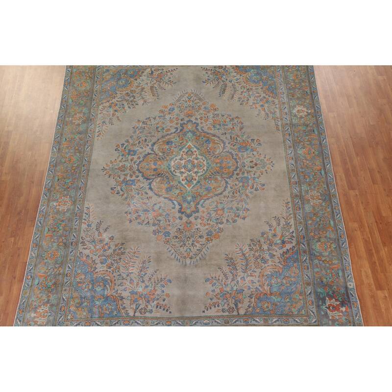 Hand Knotted Oriental 100% Wool Carpet Traditional Medallion Green Tabriz Area Rug - 12' 7'' X 9' 7''