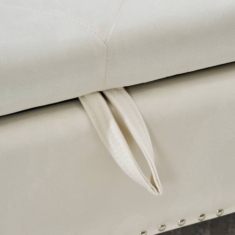 Velvet Storage Bench 62.2 Inch Upholstered Tufted Ottoman Bench with Rolled Arms, Large End of Bed Bench with Rivet Decoration