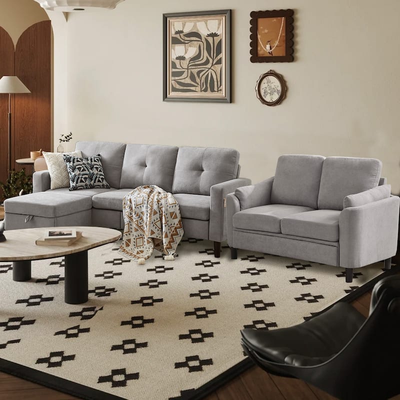 3 Pieces Living Room Set with Storage Ottoman